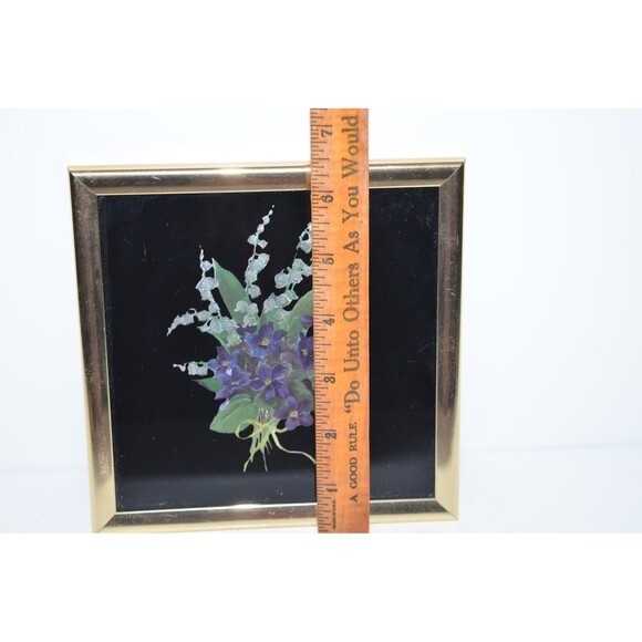 Vtg Kafka Metallic Art Framed Foil Picture Floral Bouquet violets 6x6 - Picture 3 of 7